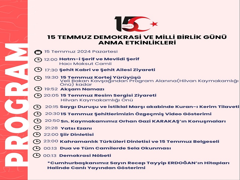 15 TEMMUZ DEMOKRASİ VE MİLLİ BİRLİK GÜNÜ PROGRAMINA TÜM HALKIMIZ DAVETLİDİR
